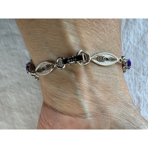Purple Amethyst CZ Sterling Silver 925 Tennis Bracelet 7.25" Brilliant Stones - Picture 3 of 7